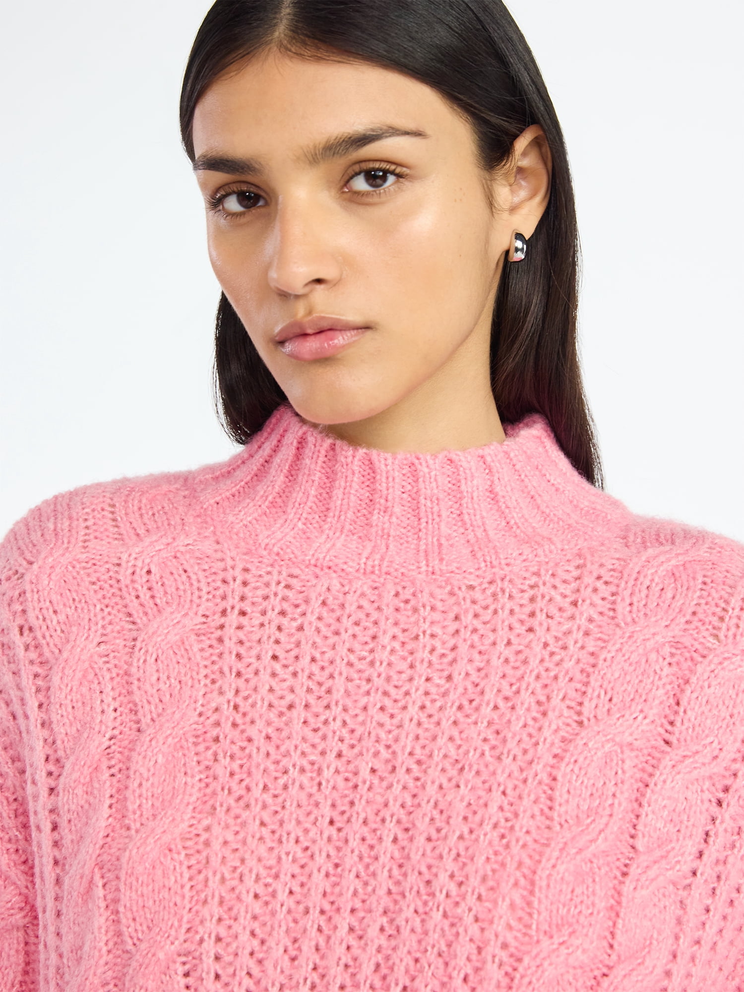 Scoop Women’s Oversized Cable Knit Sweater, Midweight, Size XS-XXL