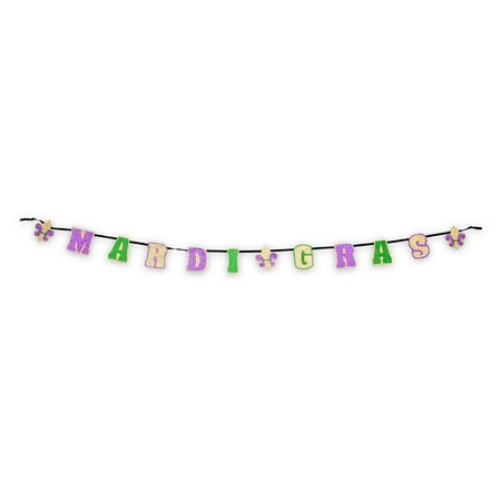 Way To Celebrate Mardi Gras Glitter Banner Garland, 7'