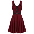 thumbnail image 2 of BLTIBY Womens Gothic Dress Halloween Renaissance Solid Color Punk Dresses Sleeveless Waist Lace Up Vintage Courtwear Wine L, 2 of 6