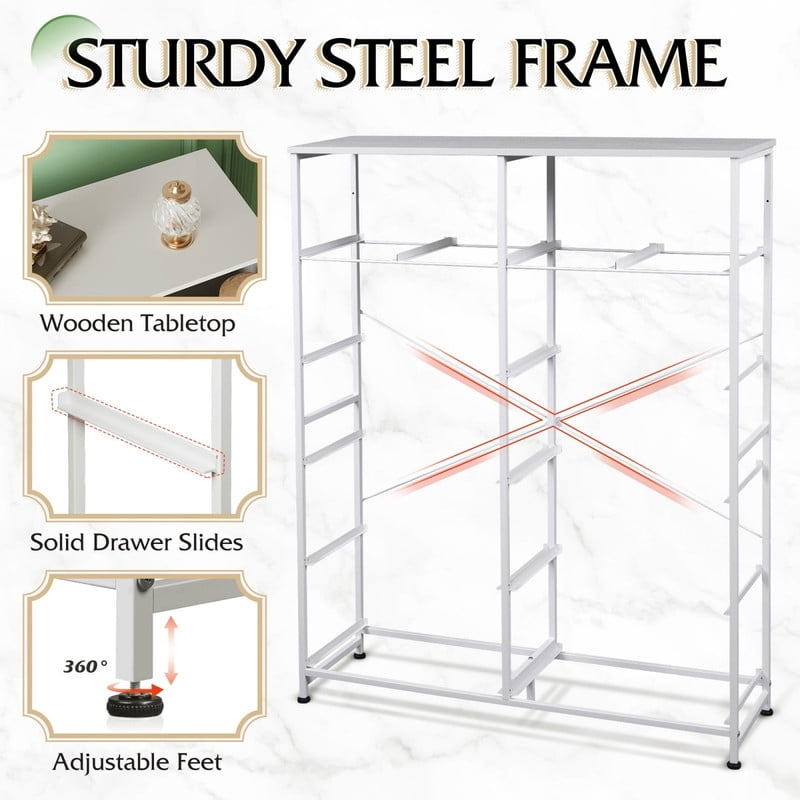 Kelno 12 Drawer Fabric Dresser Storage Tower Sturdy Steel Frame Wood Top Organizer, White