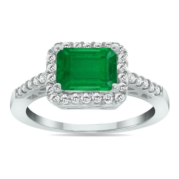 SZUL Women's 2 1/2 Carat TW Emerald Cut Emerald Diamond Ring in 10K White Gold