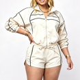 thumbnail image 5 of GILIGEGE Women Tracksuits 2 Piece Set,Long Sleeve Zip Up Cropped Jacket and Lounge Athletic Jogger Shorts SweatSuits,Workout Lounge Sets,Gym Lounge Windbreaker Summer Casual Matching Outfit Beige, 5 of 8