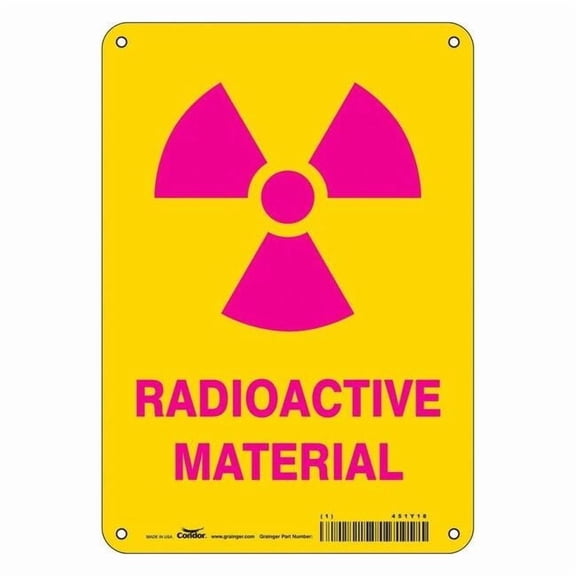 Radiation Safety Sign, 10 in H, 7 in W, Aluminum, Horizontal Rectangle,451Y18