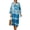 Blue Tie-dye, variant on Aztec Tribe Geometric Print Women Linen Dresses 3/4 Sleeve V Neck Loose Dress for Women Casual A-Line Midi Beach Dress for Spring Summer S