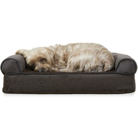 FurHaven Pet Dog Bed | Orthopedic Faux Fleece & Chenille Sofa-Style Couch Pet Bed for Dogs & Cats, Coffee,