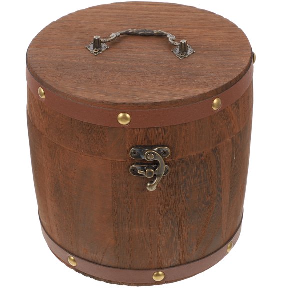 FESTFENDS 1 Set Vintage Tea Set Storage Box Drum Shaped Wooden Holder For Adults Kitchen Use
