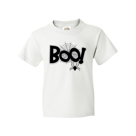 Inktastic Halloween Boo with Spider and Web in Black Youth T-Shirt