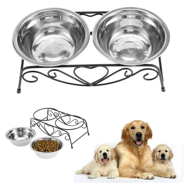 Double Bowl Dog Cat Feeder Elevated Stand Raised Dish Feeding Food