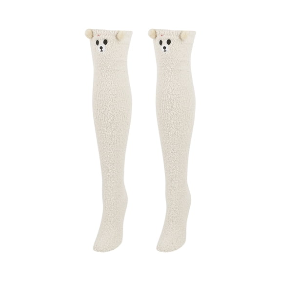Women's Plush Thick Coral Fleece Socks - Cute Warm Knee-High/Long Tube Cartoon Home Socks, Beige