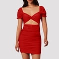thumbnail image 2 of Vestido holgado con mangas plisadas y escote en V para mujer: vestido de noche de satén con cuello de una sola línea, sin tirantes, espalda descubierta y abertura alta, para el día a día, fiestas,, 2 of 6