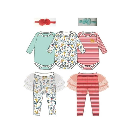

Spree 7PCS 0-2T Bodysuits Baby triangle romper Tops+ Trousers With Lace Edge Outfits Pants Summer Clothes Set+Headband Accessories