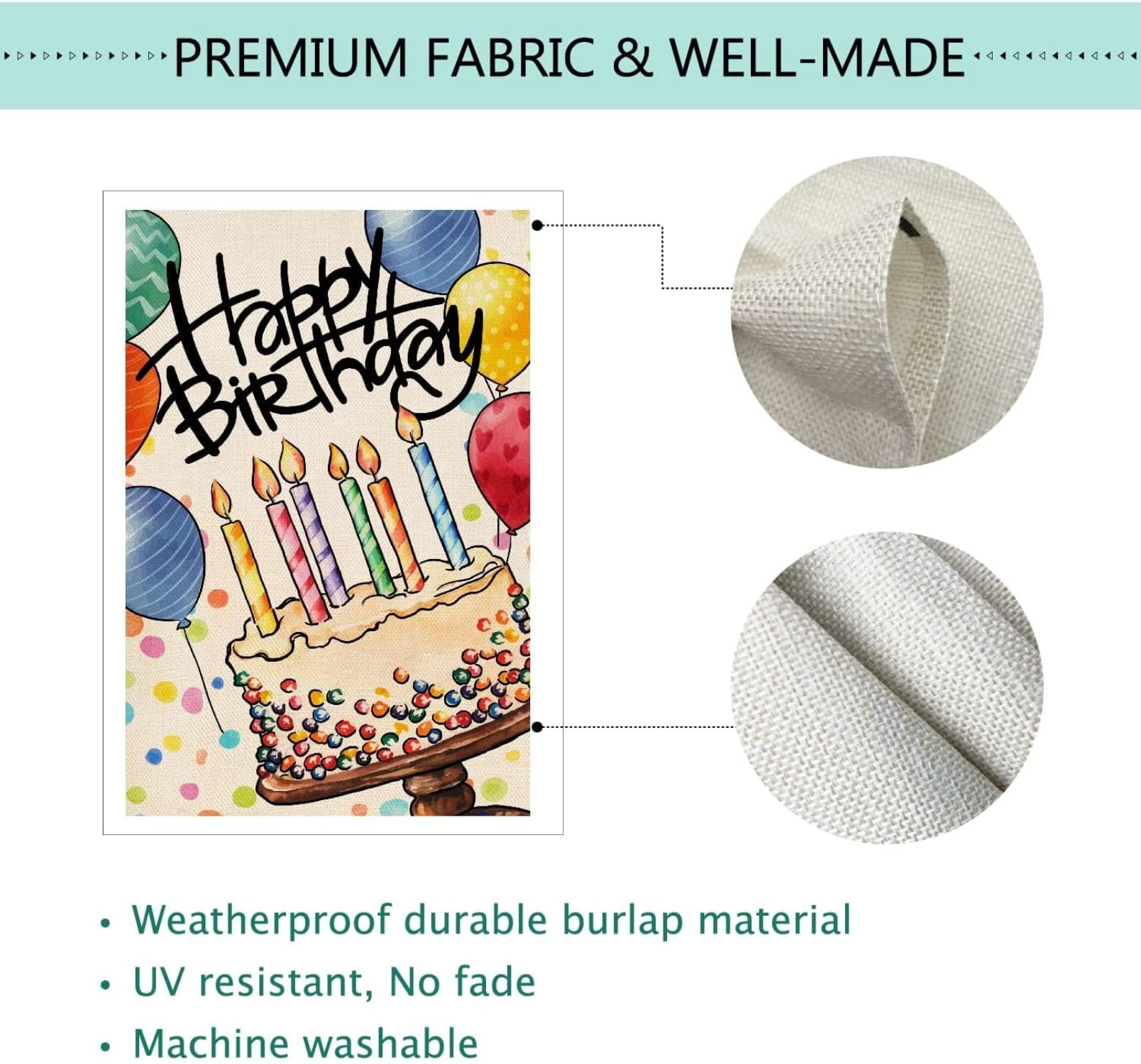 Happy Birthday Garden Flag Banner Big Cake Colorful Balloon Yard Flag Burlap Vertical Double-Sided Party Welcome Farmhouse Outdoor Outside Home House Decoration