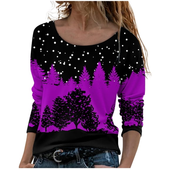 Thin Loose Blouse Tops for Women Round Neck Long Sleeve Top Floral Print Top Fashion Tie Dye Top Casual Pullover Tops