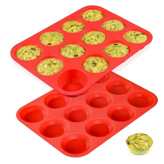 CAKETIME Silicone Muffin Pan Cupcake Pan 12-Cup Baking Molds Set of 2