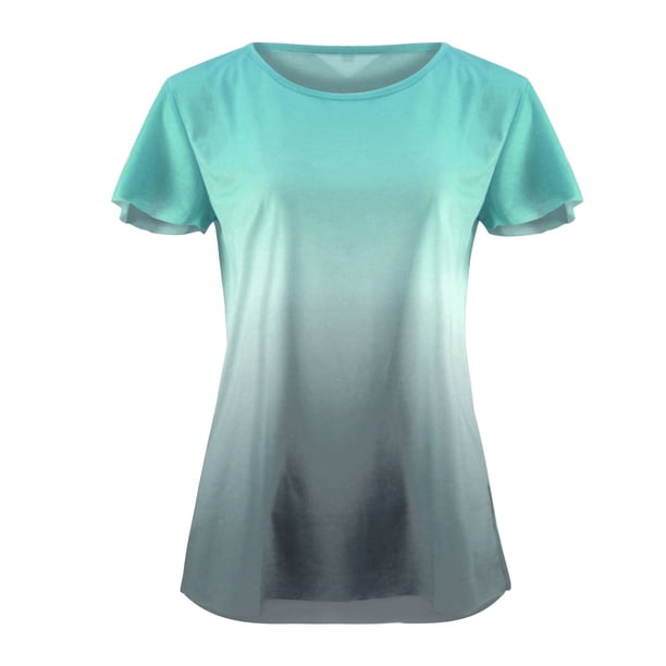 Gibobby Blusas Manga Larga Para Mujer Camiseta de manga corta suelta 3D de manga corta grande con estampado de verano para mujer(Azul, M)