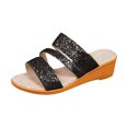 thumbnail image 2 of Willtoo Women's Glitter Sequins Peep Toe Platform Wedge Slip On Mules Plus Size Summer Orthopedic Sandals, 2 of 7