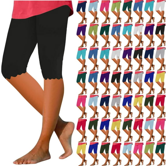 Jewelreauty Short Leggings for Women High Waisted Workout Stretch Yoga Leggings Pull On Knee Length Pants (S, Black)