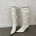 thumbnail image 6 of hopeusnice Ruched Pointed Toe Knee High Boot Leather Upper On Style Fashion Night Out Boot Beige 35, 6 of 9
