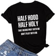 thumbnail image 2 of Outdoor Tops for Women Short Sleeve Cat Printing Letter Womens Undershirts,Black,S, 2 of 2