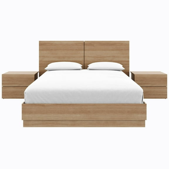 Nexera Douglas 4 Piece Bedroom Set with Headboard, Slatted Bedframe, 2 Nightstands