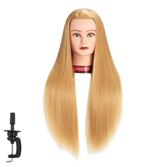 Traininghead Cabeza de maniquí de 26 a 28 pulgadas, cabeza de entrenamiento para peinado, maniquí, cosmetología, cabeza de muñeca, fibra sintética, modelo de entrenamiento de peluquería con soporte de
