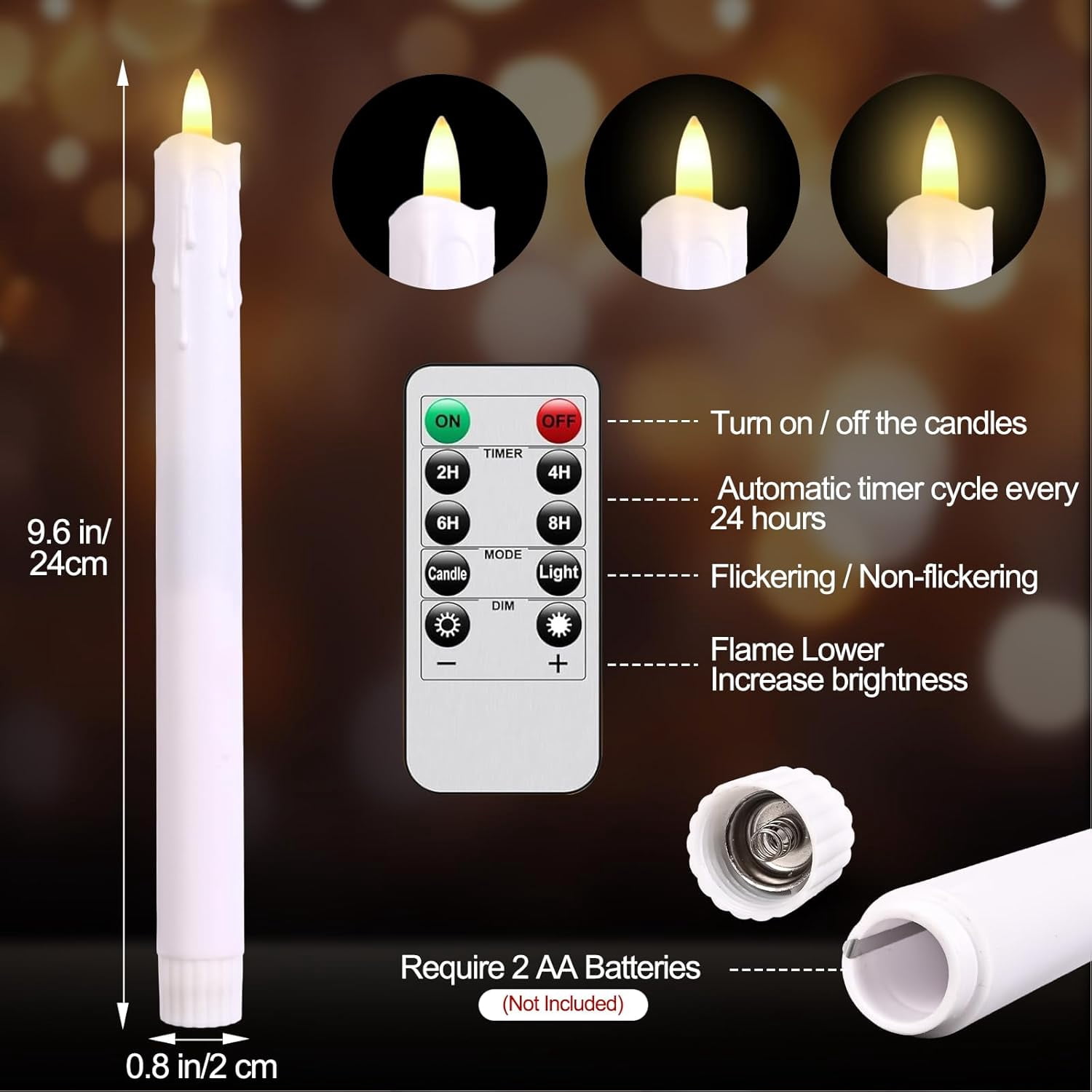 RGHJAR-Candle Wall Sconces Set of 2, Flameless Candles Black Wall Candle Holders with Remote Control, Battery Operated Home Decor for Living Room, Fireplace, Dining Room, Entryway, Stair Corner