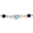 thumbnail image 3 of 925 Silver and 10K Yellow Gold Sky Blue Topaz and Blue Sapphire and Lab Grown Diamond Bracelet for Women | 2.59 Cttw | Gemstone November Birthstone | Cushion Checkerboard 6MM | Fully Adjustable 9", 3 of 5