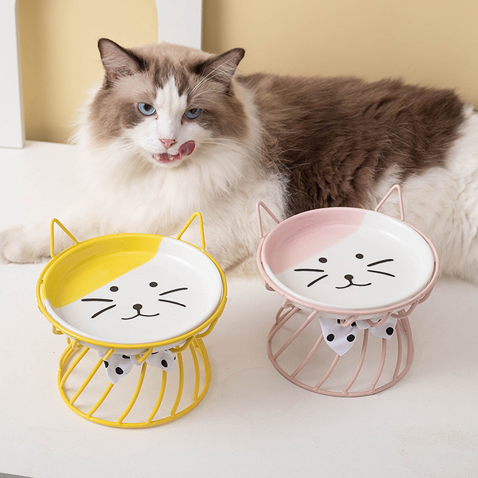 YIFAEUX Elevated Cat Food Bowl Large Capacity Anti-Vomiting Ceramic Cat Dish Plate with Bracket Pet Food Container Pet Supplies