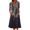 thumbnail image 1 of FASHIONWT Women Vintage Easter Printed Short Sleeve Crewneck Midi Pockets Dress, 1 of 4