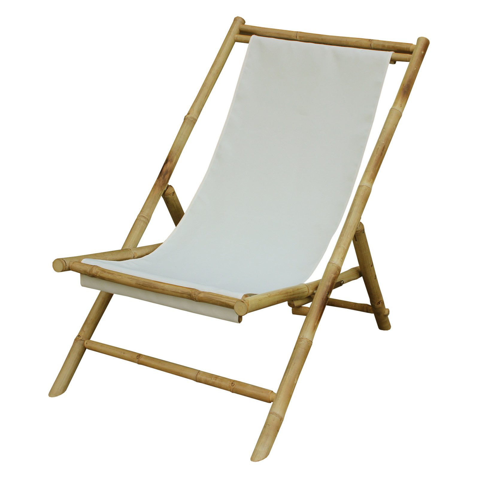 Statra CH-203-00.19 Folding Bamboo Relax Sling Chair-White Stripe Canvas 