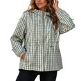 thumbnail image 5 of FDGIU Women Gingham Zip Up Jacket Collared Long Sleeve Drawstring Hem Casual Plaid Outerwear, Fall Lightweight Checkered Bomber Style Coat, 5 of 6