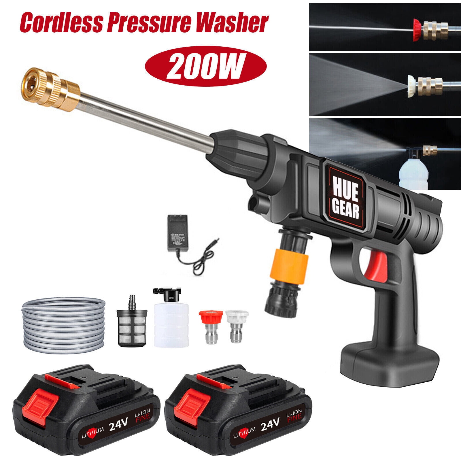SUSUZI 21V Cordless Pressure Washer, Portable Electric Power Washer Gun with 2 Nozzles, 350ml Soap Tank & 16ft Hose for Car Washing Patio Garden Cleaning