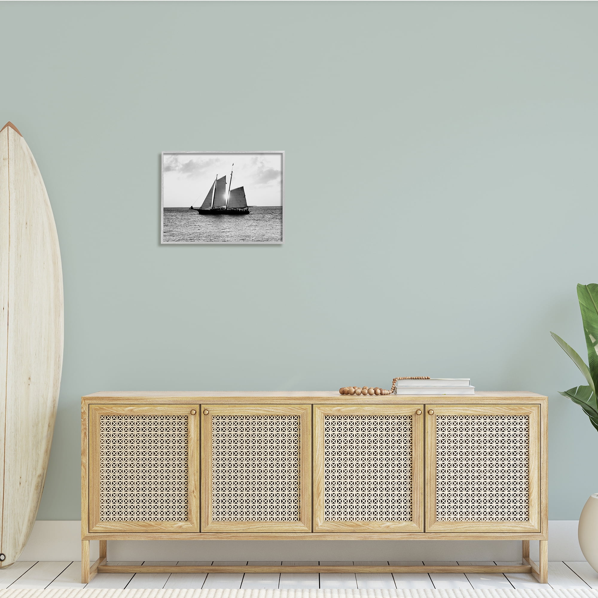 Stupell Indtries Traditional Ship Sailing Across Ocean Black White Photography,20 x 16,Design by Debbie O'dell