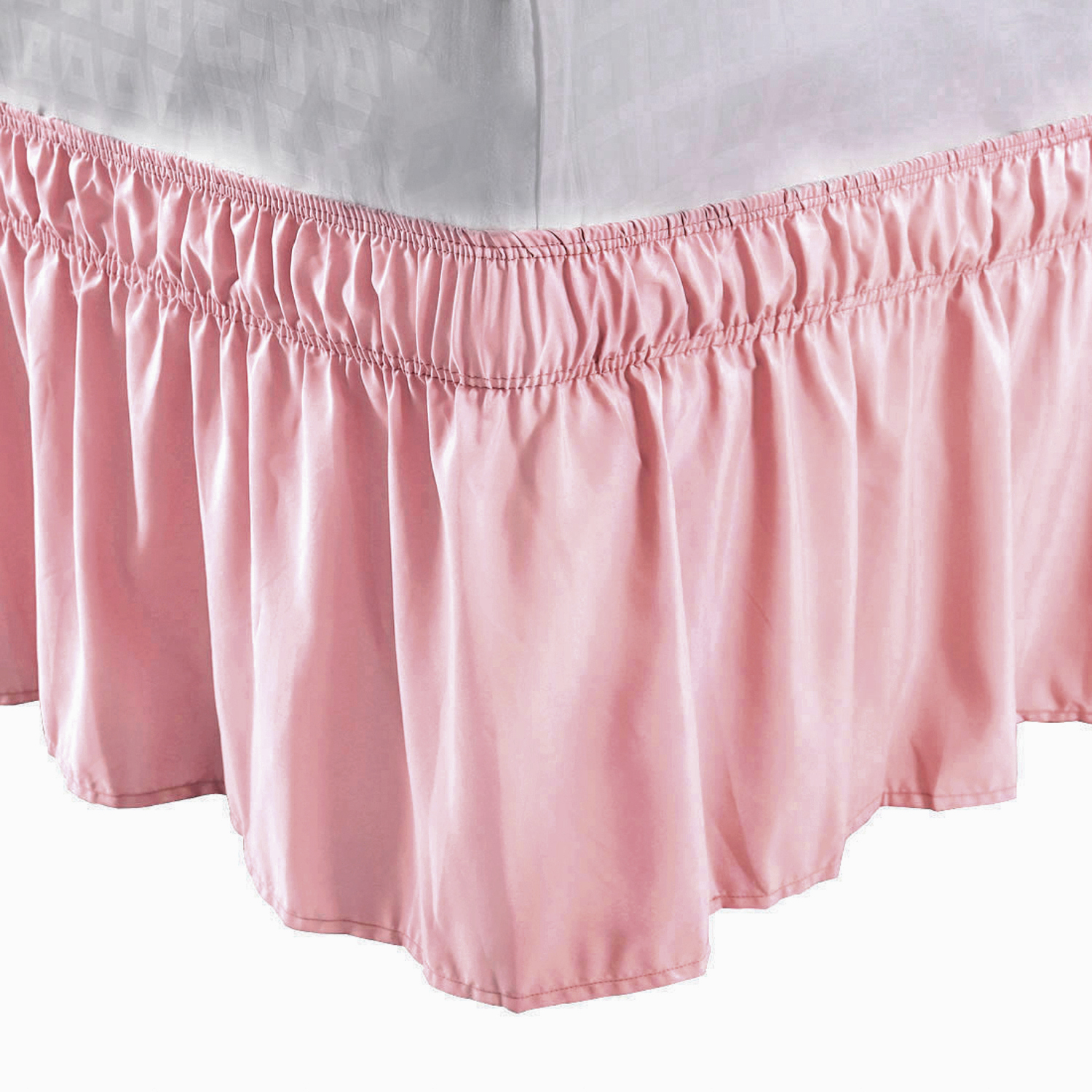 Unique Bargains Elastic Dust Ruffled Bed Skirt with 15" Drop Queen Light Pink