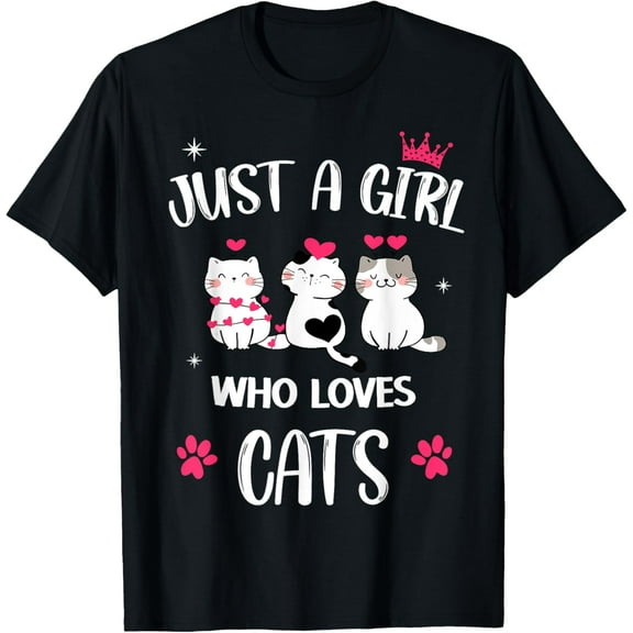 Just A Girl Who Loves Cats Cute Cat Design for Kids & Girls T-ShirtMen and women, White Black T-shirt, size: Extra large S-1282XL