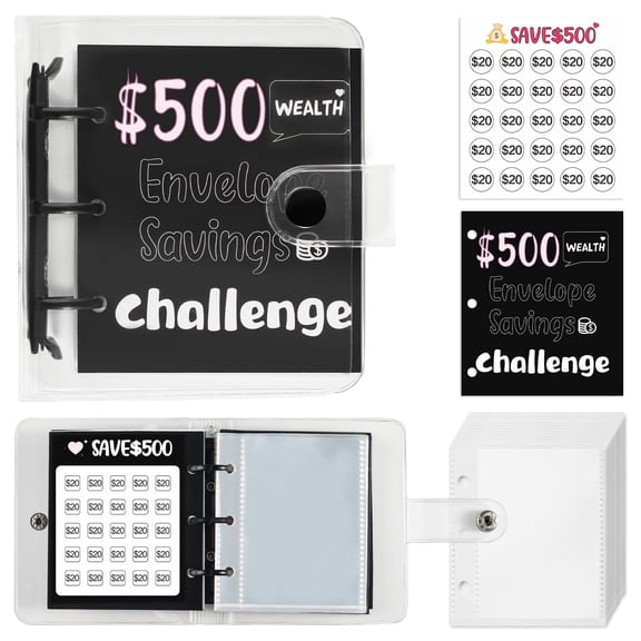 NovaBreeze Money Saving Challenge Binder with 25 Cash Envelopes, Portable Budget Planner (Black, $500)