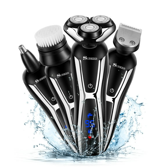SURKER Electric Shaver Razor Cordless Beard Trimmer for Men Nose Hair Trimmer 3 in 1 Trimmer Grooming Kit Plus 1 Facial Cleansing Brush Waterproof USB Rechargeable Dry Wet