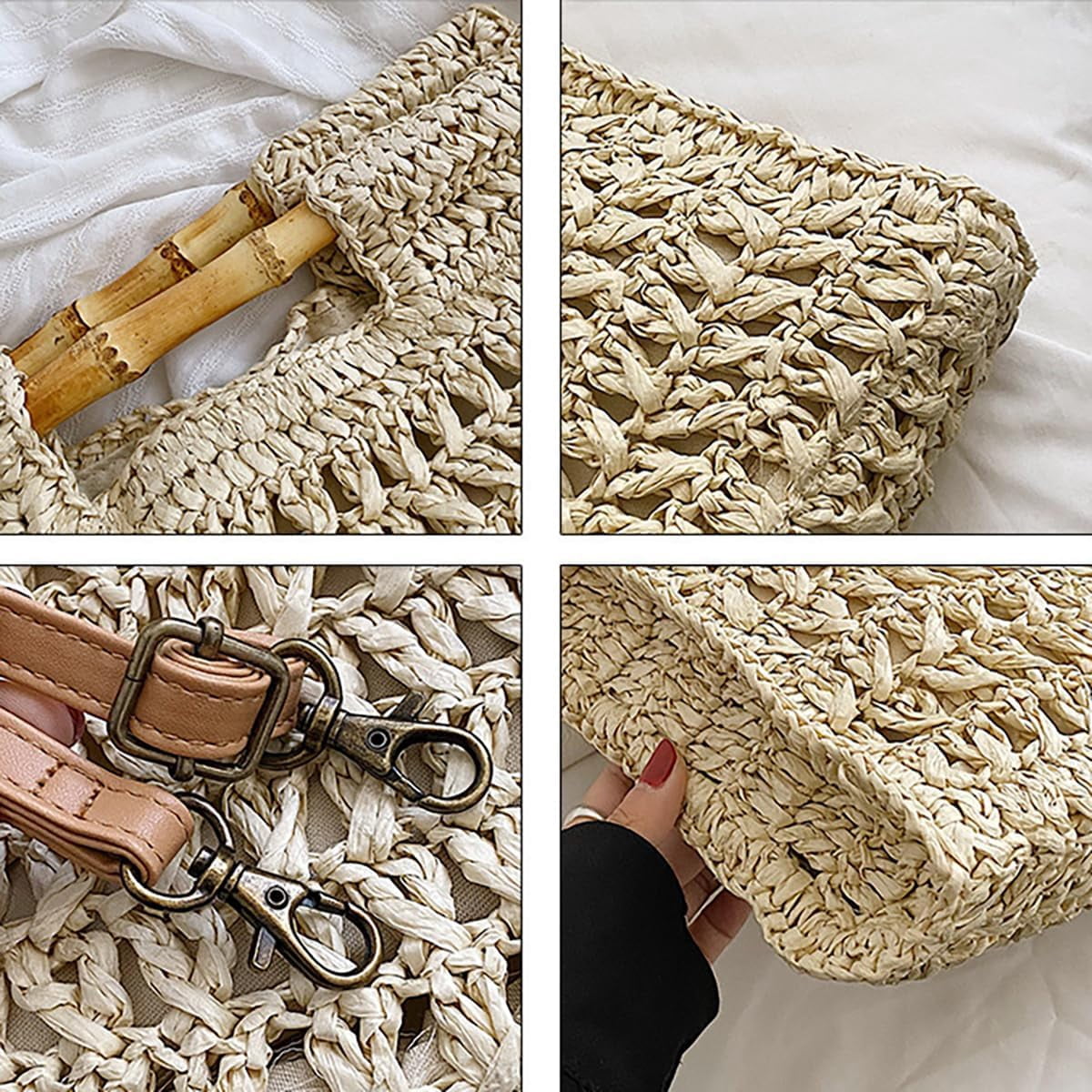 NANAHuang Casual Straw Handbags for Women Shoulder Crossbody Bag Large Hobo Tote Purse Summer Beach Woven Satchel Vacation