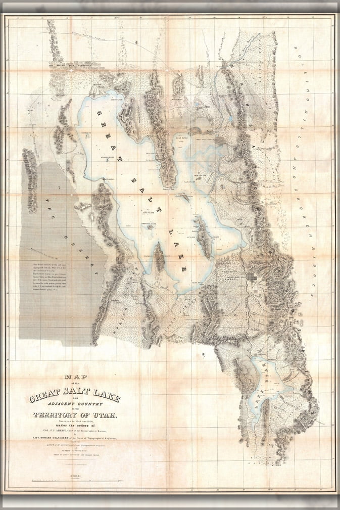 24"x36" Gallery Poster, 1852 Stansbury Map of Utah and the Great Salt