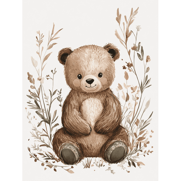 Cute Bear Watercolor Wall Art/Canvas Print， Suitable for Living Room， Bedroom， Nursery， Office， and Bathroom Decoration.
