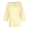 thumbnail image 4 of Razzly Women's Casual Button Down Short Sleeve Round Neck Basic T-Shirt - Soft Breathable Everyday Wear for Women(Beige,XXL), 4 of 5