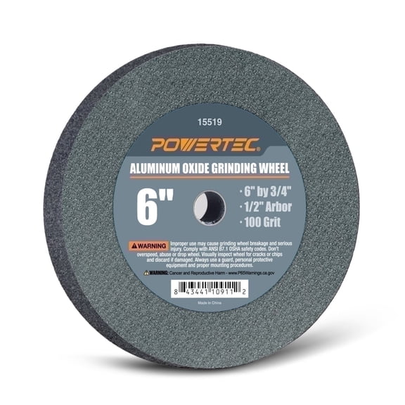 POWERTEC 100Grit Bench and Pedestal Grinding Wheels, 6 Inch x 3/4 Inch, 1/2 Arbor, Aluminum Oxide Bench Grinder Wheel for Bench Grinder, 15519