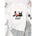 thumbnail image 2 of Women's Cute Cat Graphic Tee - Casual Round Neck Short Sleeve T-Shirt, Soft Polyester Blend, Playful Black & Orange Cat Design, Perfect for Casual Attire or Summer Vacations, 2 of 6