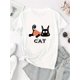 thumbnail image 2 of Camiseta básica para mujer veranoWomen's Cute Cat Graphic Tee - Casual Round Neck Short Sleeve T-Shirt, Soft Polyester Blend, Playful Black & Orange Cat Design, Perfect for Casual Attire or Summer V, 2 of 6
