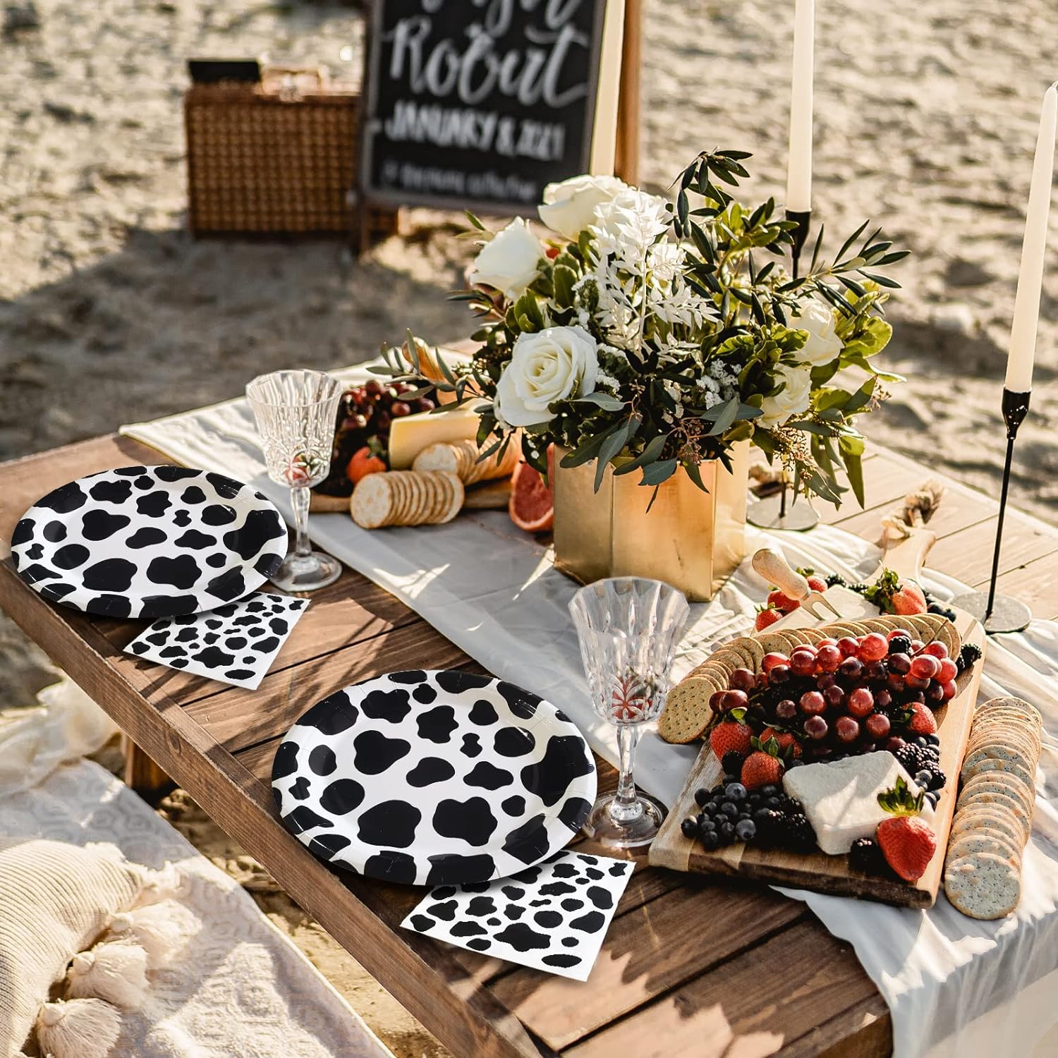 100 Pcs Cow Print Birthday Party Supplies,Includes 50 Pcs Cow Plates and 50 Pcs Cow Napkins,Disposable Cow Theme Party Supplies,Cow Theme Birthday Party Decorations (Cow Paper Plate)