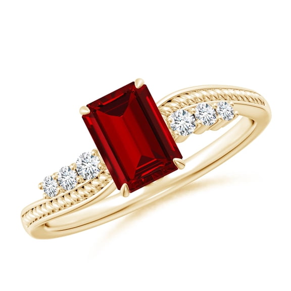 ANGARA Lab Grown 1 Ct Vintage Style Ruby Bypass Shank Engagement Ring for Women in 14K Yellow Gold (Size-7x5mm) | July Birthstone, Anniversary, Jewelry Gift for Women | Lab-Grown Ruby Ring