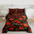 thumbnail image 2 of jejeloiu Retro Flower Queen Comforter Set,Rustic Floral Bedding Sets,Red Rose Green Leaves Bedding Comforter Set For Men Women,Luxury Bedroom Decor Reversible,3-Piece, 2 of 8