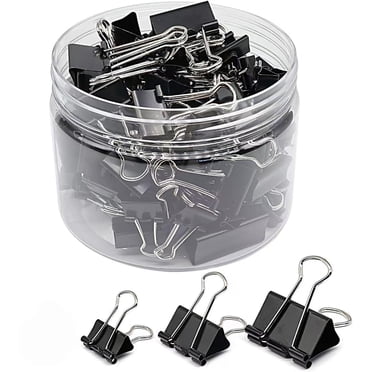 100pcs Binder Clips Assorted Sizes, Medium, Small, Mini 3 Sizes with Box, Black Paper Binder Clip Office Supplies, Paper Clamps Bulk for Office, Home