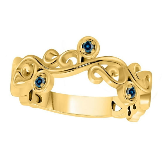 10K Solid Rose,White & Yellow Gold Blue Diamond Hand- Crafted Wedding Band