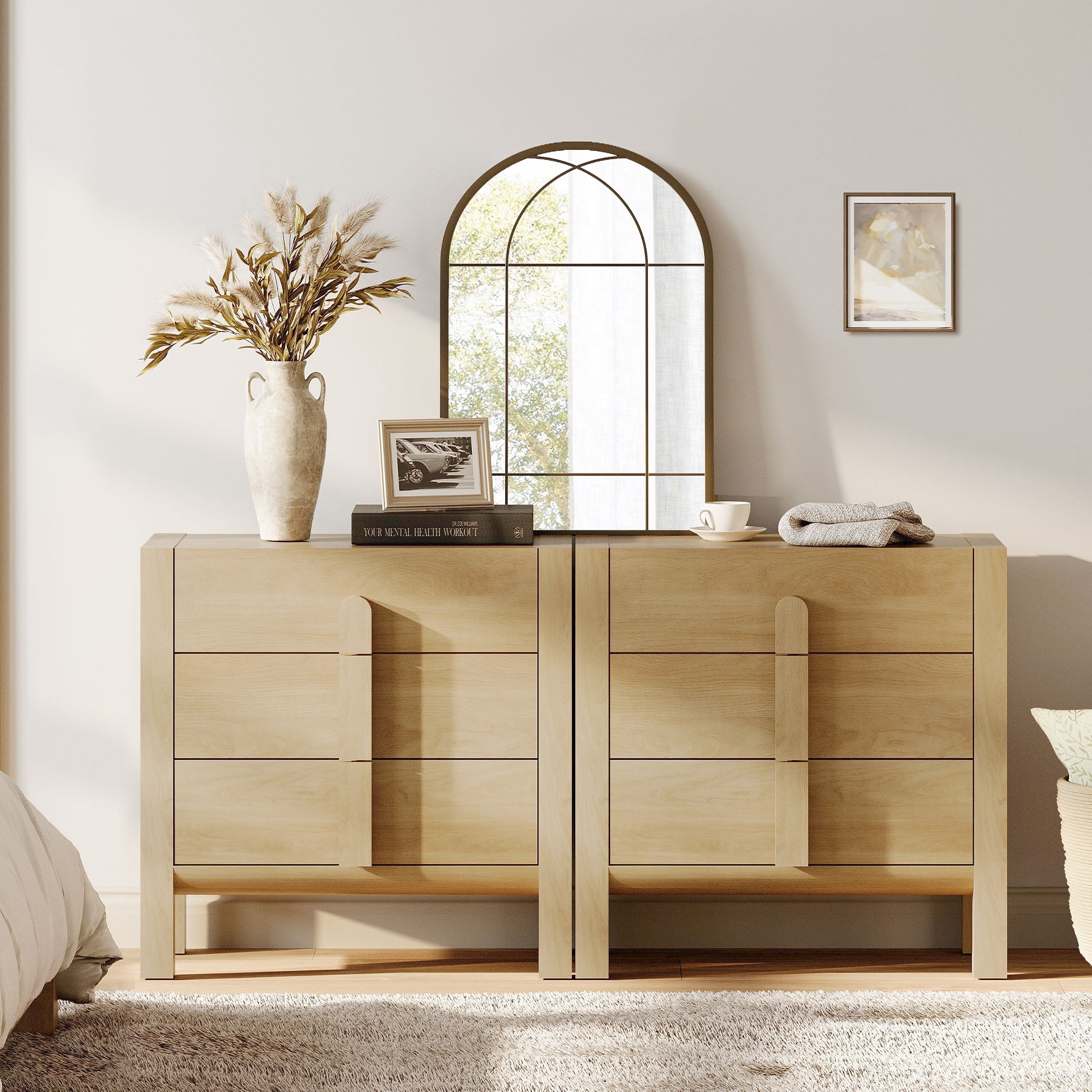 3 Drawer Dresser for Bedroom Set of 2, Mid-Century Modern Chest of Drawers, Wood Storage 6 Drawer Dresser Organizer for Bedroom Living Room Hallway Closet